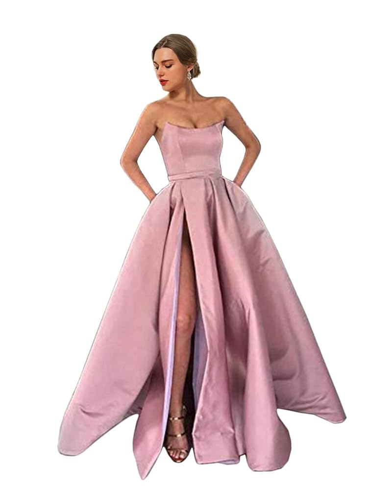 Illustrative example of women's light pink strapless dress for a birthday party