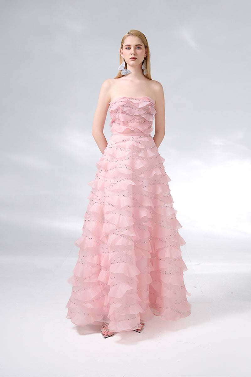 Illustrative example of women's light pink strapless dress for roleplay