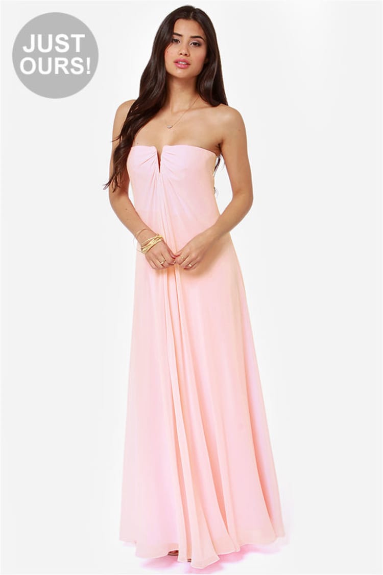 Illustrative example of women's light pink strapless dress for roleplay
