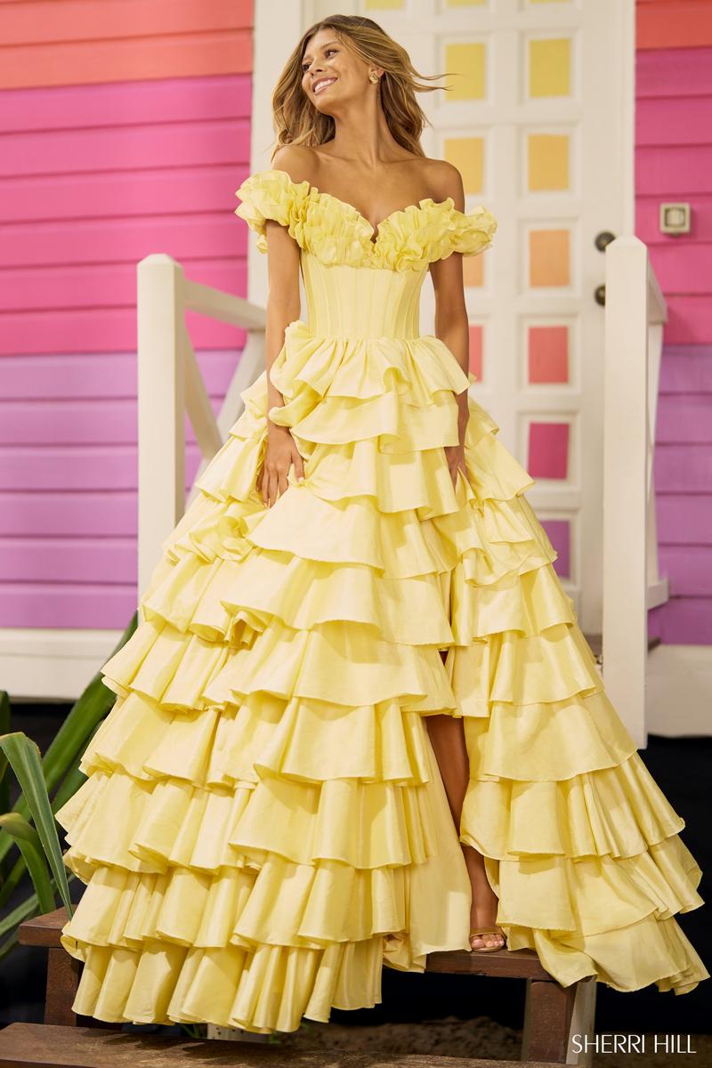 Illustrative example of yellow grad dress