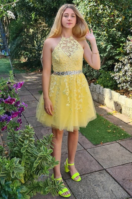 Illustrative example of yellow hoco dress
