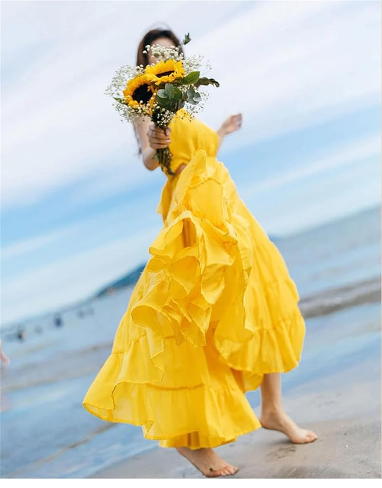 Illustrative example of yellow ruffle dress