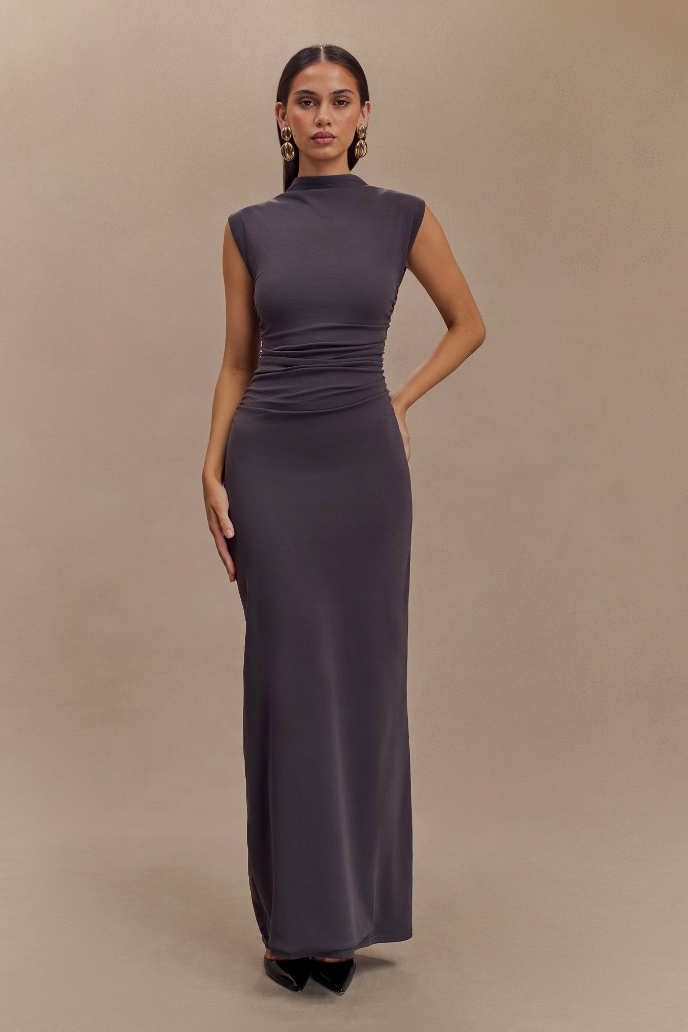 Illustrative example of high neck maxi dress from Google Search