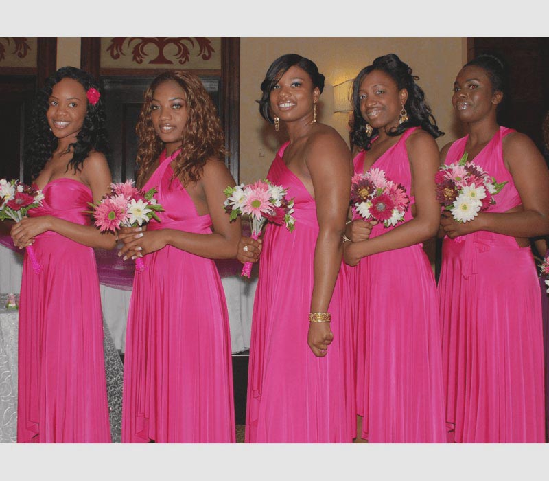Illustrative example of hot pink bridesmaid dresses from Google Search