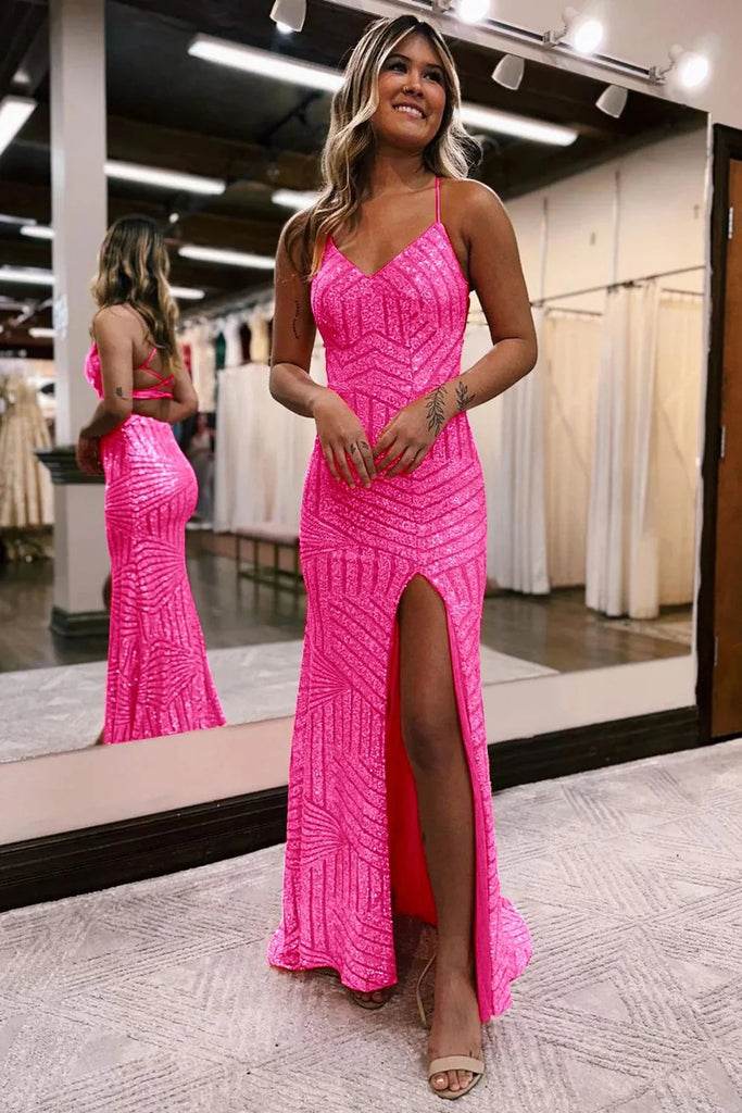 Illustrative example of hot pink sequin dress from Google Search