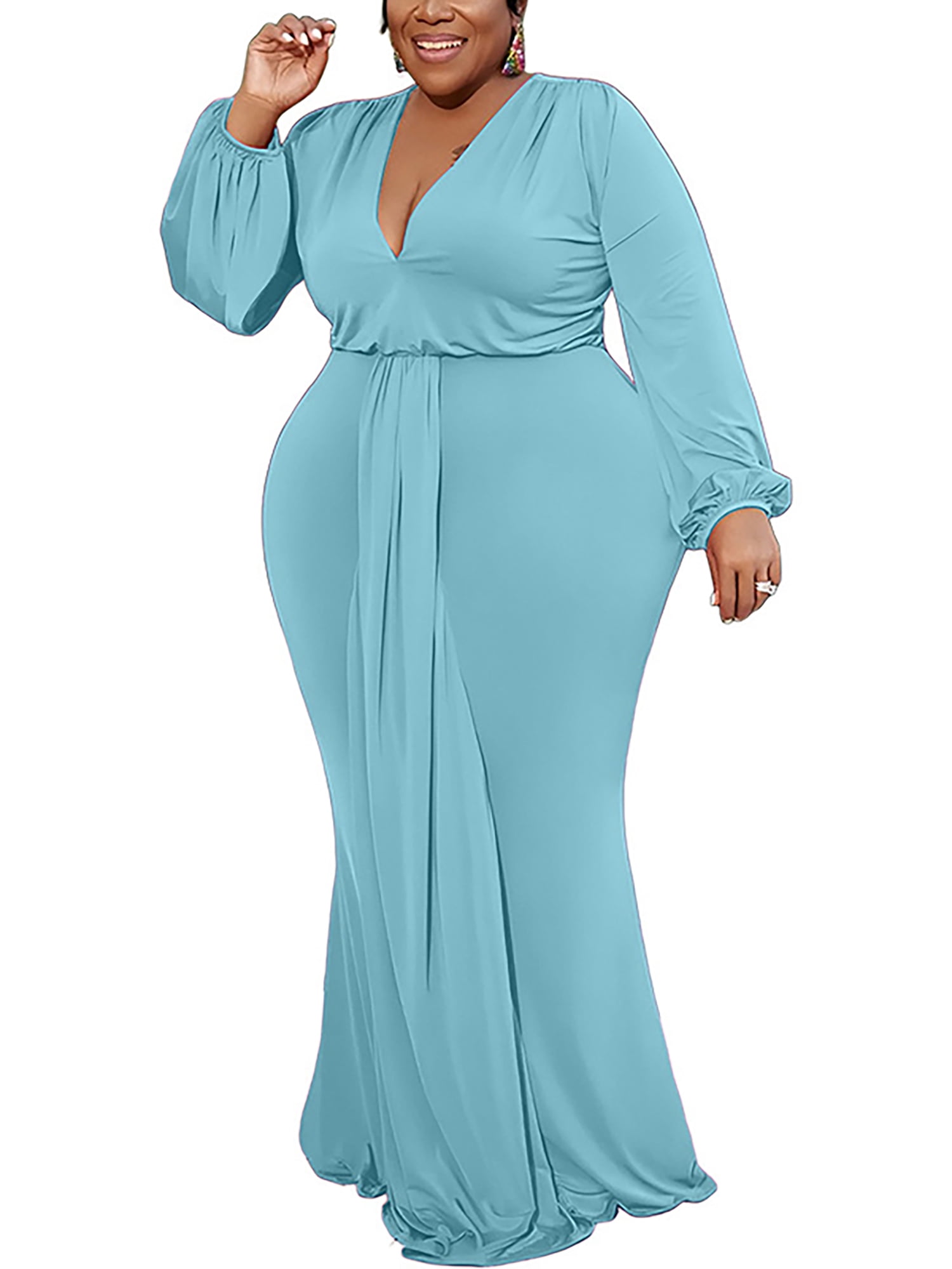 Illustrative example of light blue plus size dress from Google Search