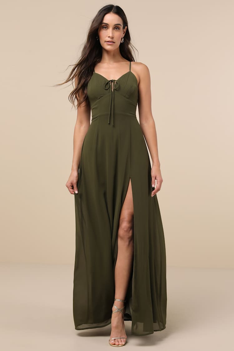 Illustrative example of olive green maxi dress from Google Search