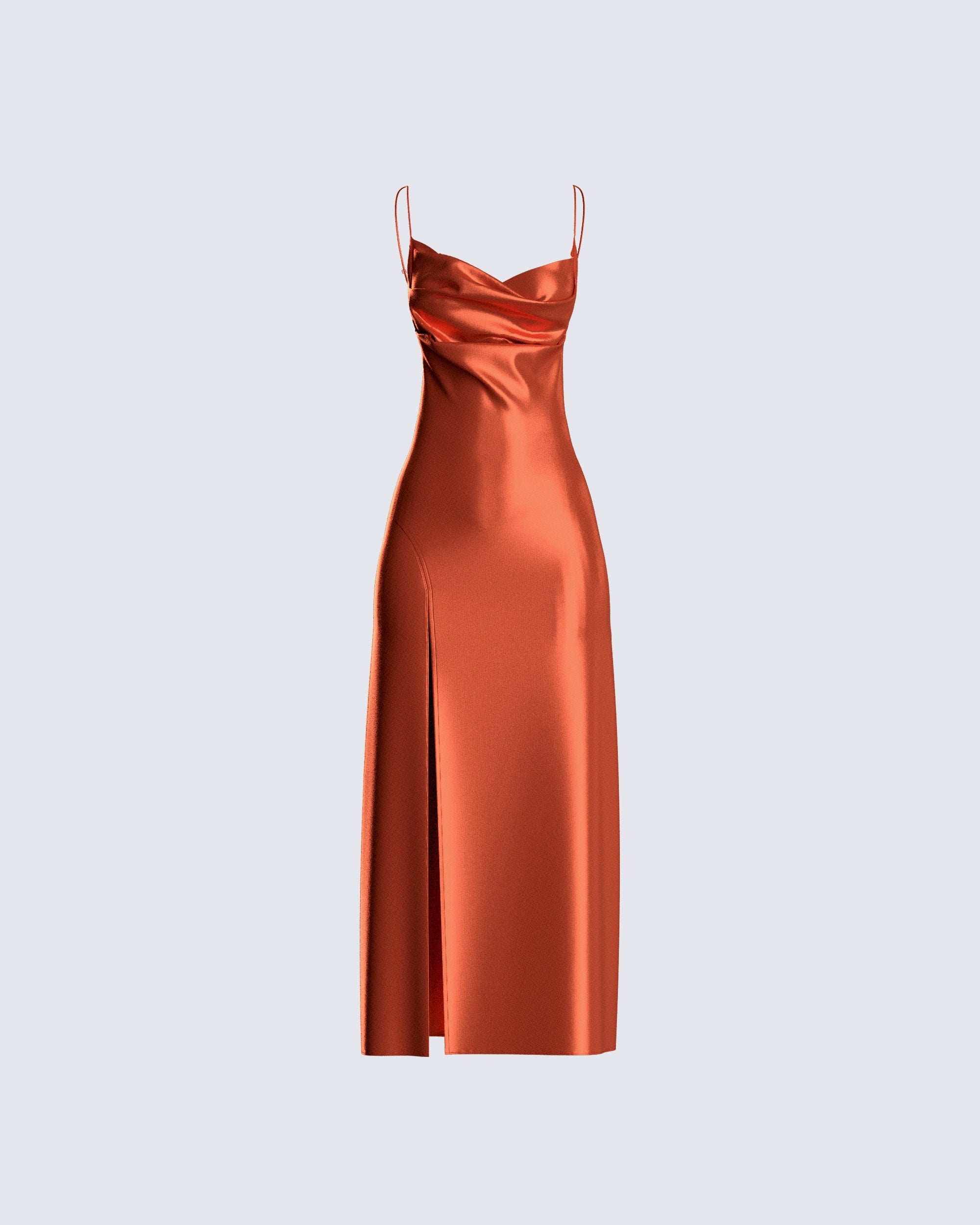 Illustrative example of orange satin dress from Google Search