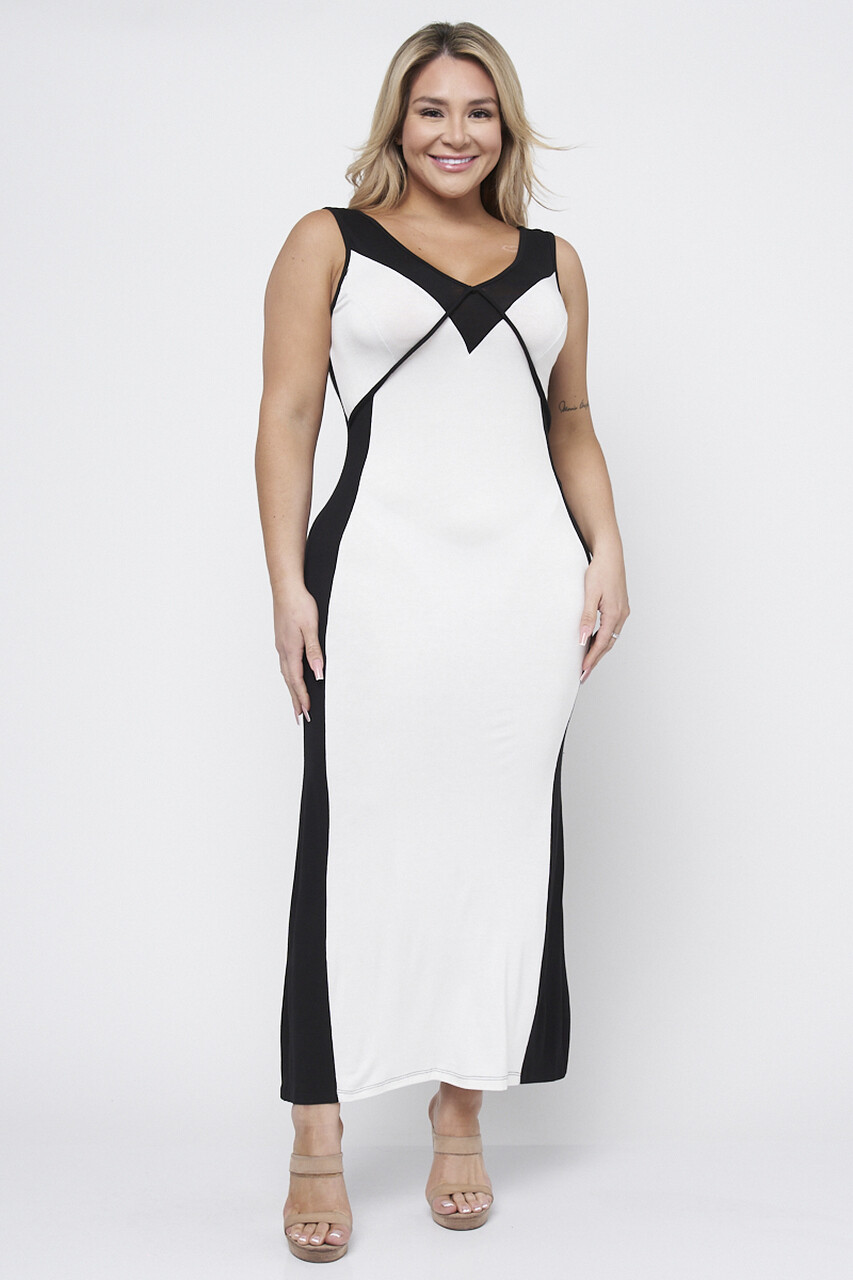 Illustrative example of plus size dress black and white from Google Search