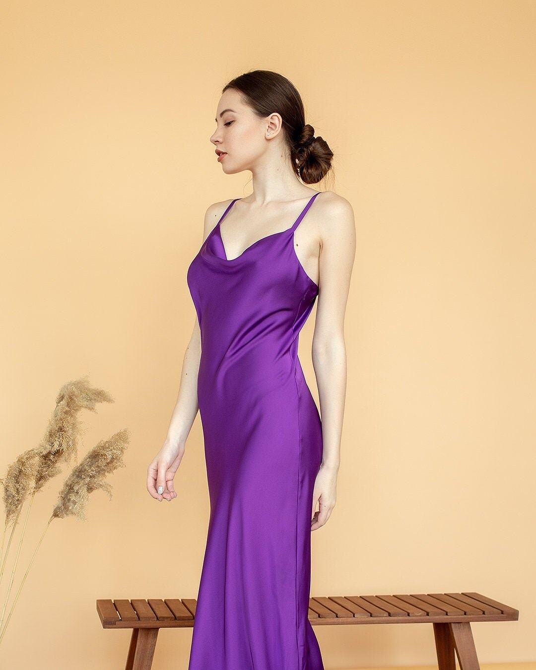 Illustrative example of purple silk dress from Google Search