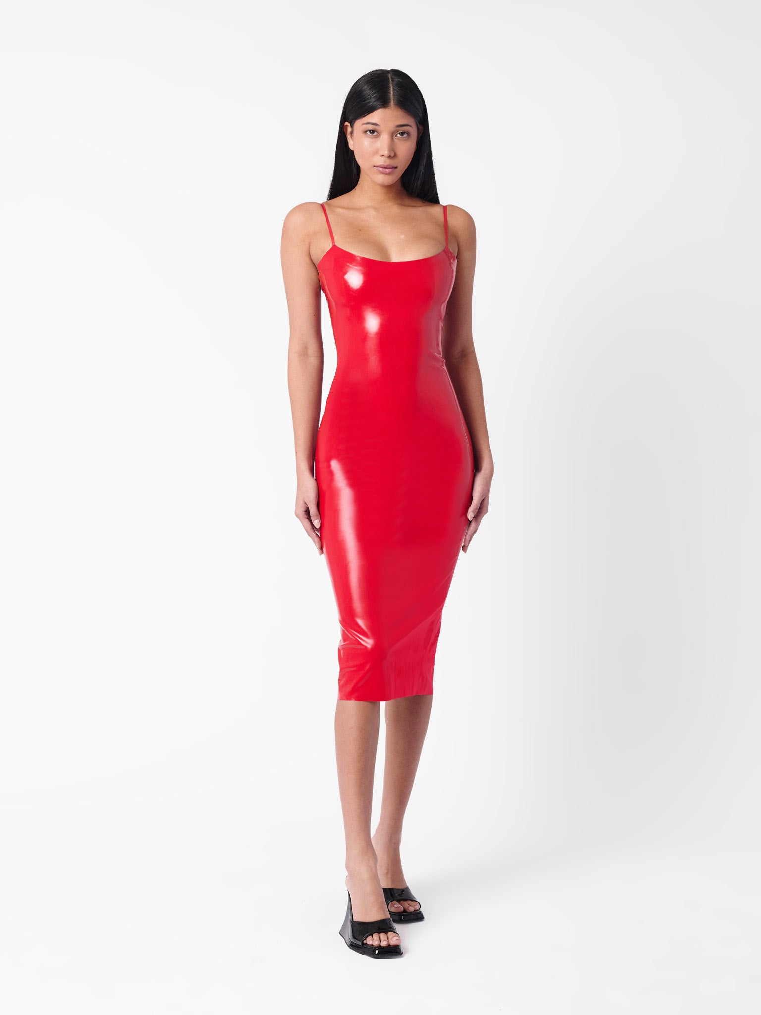 Illustrative example of red latex dress from Google Search