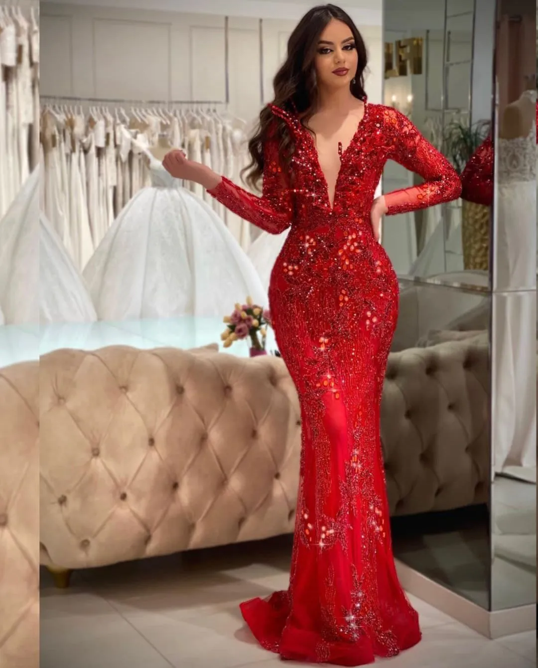 Illustrative example of red sparkly prom dress from Google Search