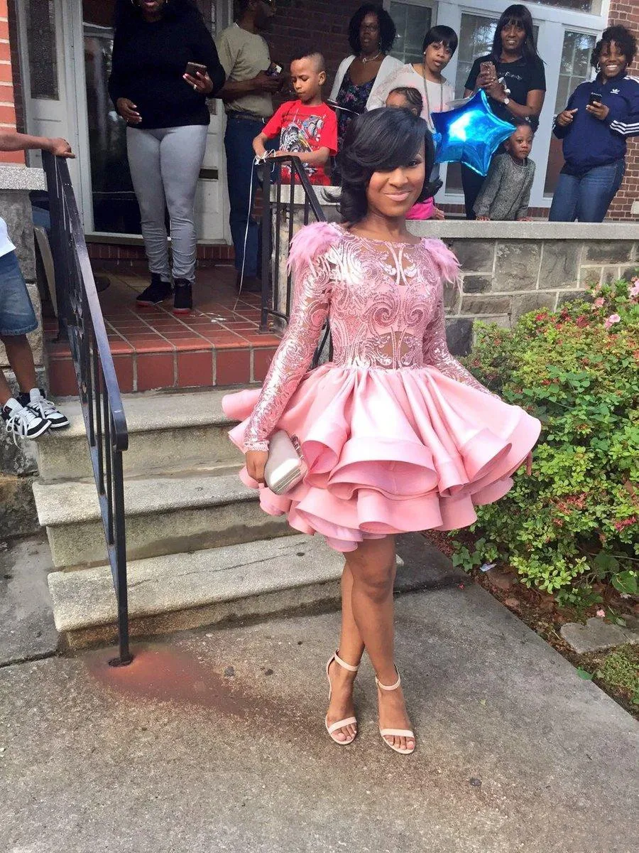 Illustrative example of short pink dresses for prom from Google Search