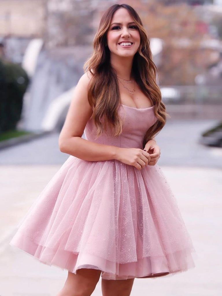 Illustrative example of short pink grad dresses from Google Search